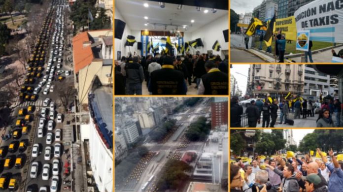 Taxistas Autoconvocados manifestándose en el Obelisco de Buenos Aires