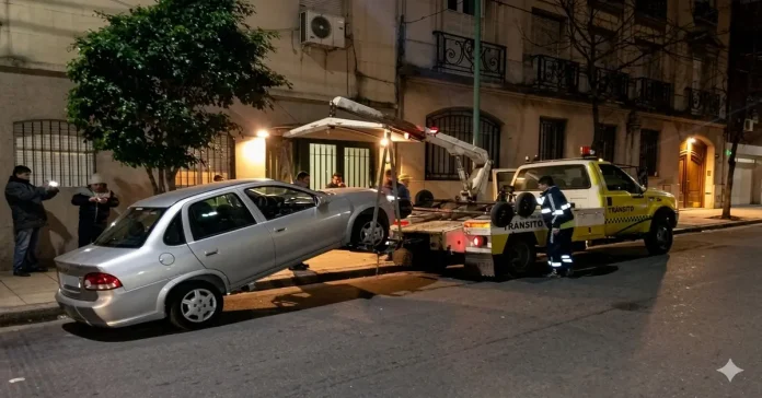 Inspector del Cuerpo de Fiscalizadores del Transporte controla un taxi en la Ciudad de Buenos Aires